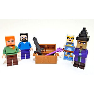 Lego Minecraft Minifigure Play Pack Lot - Steve Alex Witch Treasure Chest Sword